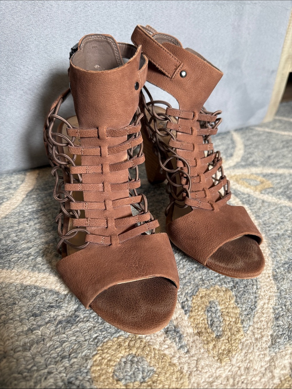 Vince Camuto Brown Strappy Lace-Up Heeled Sandals Size 8.5